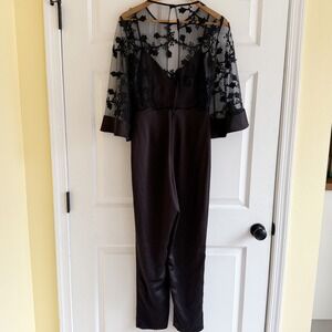 NWT ASOS‎ Black Lace Mesh Bell Sleeve Jumpsuit Elegant Evening Formal Size 4